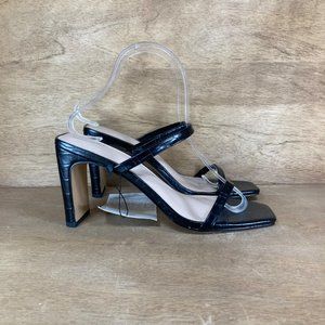 NEW The Drop Avery Square Toe Two Strap Black Women SZ 9 Slip-On Heeled Sandals